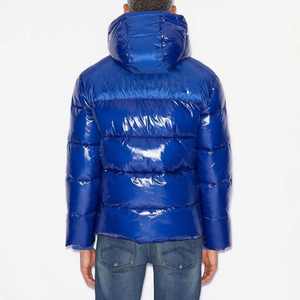 Doudoune pour homme en polyester avec logo personnalisé Doudoune imperméable pour extérieur Blouson rembourré bleu foncé brillant pour homme - Product Image 3