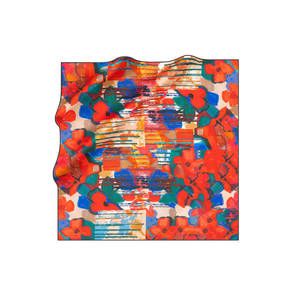 <b>Red</b> Silk Twill Square Floral <b>Scarf</b> for Women-100% Silk Digital Print Casual Party Accessory - Product Image 1