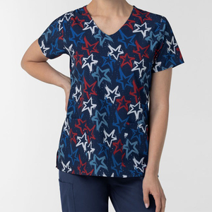 เสื้อสครับสำหรับผู้หญิงเสื้อเครื่องแบบแพทย์ผ้าคอตตอนยืดพิมพ์ลายได้เสื้อคลุมแพทย์สำหรับใช้ในโรงพยาบาล - Product Image 1