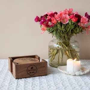 Posavasos de madera natural Posavasos redondos de nogal Posavasos de taza de café de diseño atractivo para restaurante - Product Image 4