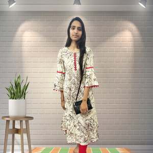 Ensemble Kurti en coton pour femmes, coupe trapèze, multicolores, avec travail de miroir et imprimé marbré, tailles L/M/XL/XXL - Product Image 4