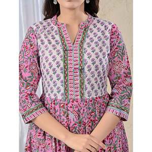 Pink Jaal Printed Cotton Salwar Kameez Suit for Girls Traditional Ethnic Style <b>Net</b> <b>Fabric</b> for Parties and Special Occasions - Product Image 2