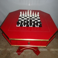 Table de jeu ancienne en acajou peinte, ensemble de table d'échecs fabriqué à Jepara, Java centrale, Indonésie, pour meubles de style français