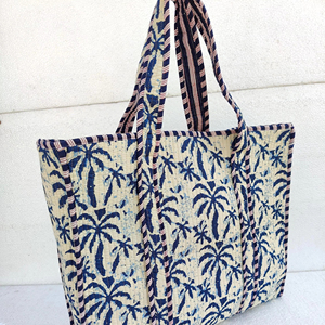 Haute qualité à la main imprimé coton matelassé sac fourre-tout pour les femmes grand imprimé fleuri Shopping voyage épaule fourre-tout respirant - Product Image 1