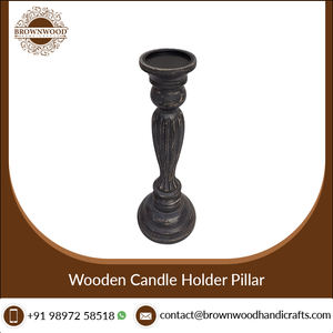 Pilier de bougeoir en bois fait à la main de style antique blanc gris avec un design unique de haute qualité du fabricant indien. - Product Image 2