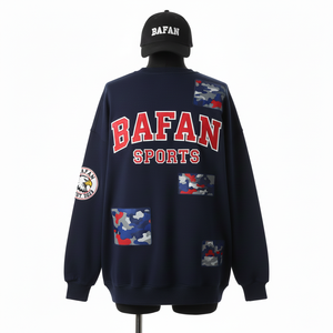 Sweat-shirt oversize pour femme en molleton de coton premium 320 GSM, avec panneau bleu marine, broderie appliquée, logo personnalisé, respirant - Product Image 2