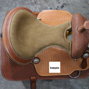 Selle occidentale en cuir véritable teinté par tambour Selles de trail de plaisir de baril Selles de course de chevaux anglaises d'Inde - Product Image 1