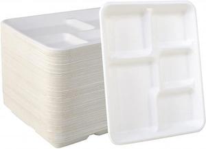 Bagasse écologique jetable naturelle plaquée Plateau de repas à 5 compartiments Plats et assiettes sans produits chimiques - Product Image 3