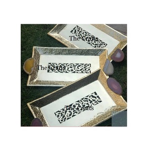 Bandeja de servicio de comida pulida de oro de metal a granel, bandeja de servicio de postre de forma y tamaño personalizados para mayorista - Product Image 6