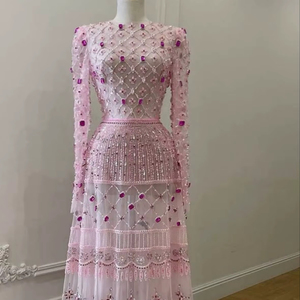 Vestido de Noche de Lujo Premium con Bordado de Cristal y Cuentas, Largo hasta el Suelo, Corte en A, Cintura Imperio, para Bodas y Fiestas, 100% Poliéster, OEM - Product Image 1