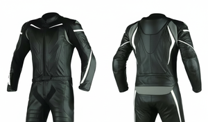 Blouson de moto en cuir noir respirant et imperméable pour homme adulte, avec texture en fibre de carbone cousue et injection TPU - Product Image 2