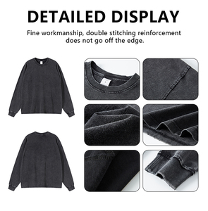 Custom Streetwear <b>Long</b> Sleeve <b>T</b>-<b>Shirt</b> Slim Fit 250 Gsm Vintage Acid Wash Heavy Weight Distressed <b>Black</b> Cotton Unique Design - Product Image 5