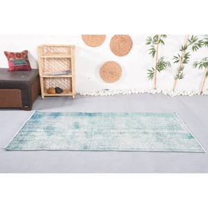 Alfombra tejida de lana azul gris contemporánea, diseño de retazos rectangulares de 3,2x6,1 pies para decoración de dormitorio y sala de estar, respaldo de látex - Product Image 1