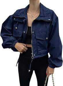 Chaqueta corta con cremallera para mujer Ligera con bolsillos Transpirable y cuello con capucha - Product Image 4