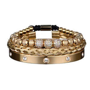 Nouvel arrivage de bracelets perlés pour hommes en acier inoxydable de luxe Style unique couronne royale romaine plaqué or bijoux de charme de luxe - Product Image 4