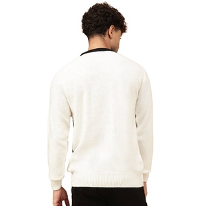 Pull-over en tricot à col rond pour homme, coupe classique, style décontracté, color-block, pour l'automne, blanc, noir, gris, en coton - Product Image 4
