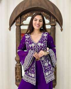 Ensemble Palazzo et Haut en Georgette Imprimé de Haute Qualité pour Femmes et Filles, Style Casual avec Broderie Entièrement Brodée - Product Image 1