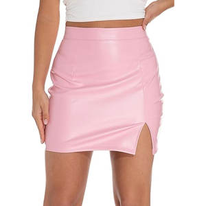 Mini-jupes en cuir véritable de couleur rose clair pour femmes, tissu doux et confortable, coupe élégante, idéales pour le quotidien et le travail - Product Image 1