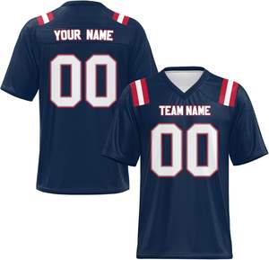 Camiseta de fútbol americano personalizada al por mayor, malla de poliéster transpirable, tejido de secado rápido, impresión por sublimación OEM corta para equipo - Product Image 1