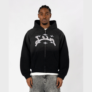 Unisex Zipper Oversized Hoodie Custom Made Sun Fade Design 100% Cotton Heavyweight Fleece-for Winter - Product Image 2