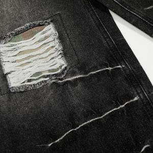 Wholesale High Street Hip Hop Patchwork Mid Waist Wide Leg Pants Washed <b>Denim</b> <b>Trousers</b> Ripped Holes Male Men's Distressed Jeans - Product Image 5