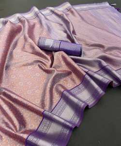 Ropa de fiesta asequible Saree en seda con encaje de flores - Product Image 5