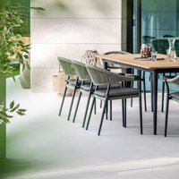 Morden Restaurant ensembles de salle à manger en plein air meubles de jardin patio table en bois de teck avec chaises hydrophobes en corde tissée