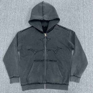 Veste à capuche unisexe vierge personnalisée de haute qualité Monkey Wash French Terry Sweat Full Zip Vintage Acid Wash Faux Hoodie - Product Image 1