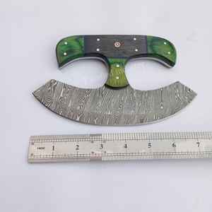 มีด Ulu ทำด้วยมือสำหรับเชฟดามัสกัสมีด Ulu ด้ามไม้พร้อมปลอกหนัง - Product Image 5