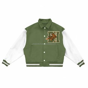 แจ็กเก็ตผ้าวูลของผู้หญิงแจ็กเก็ตผ้ากำมะหยี่ปักโลโก้สีเขียวมะกอกสีขาว450หรูหรา - Product Image 1