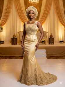 Collection Empress : Tenue Traditionnelle Nigériane Écologique pour Filles, Robe de Mariage Marron avec Broderie Florale Abstraite George – Édition Spéciale - Product Image 4