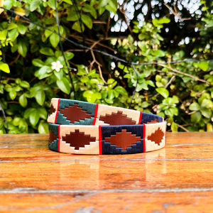 Ceinture en cuir de polo pour jeunes fabriquée à la main à moitié blanc rouge marine boucle en laiton massif qualité supérieure longueur personnalisée cuir - Product Image 2