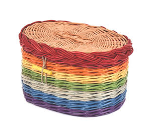 Rainbow woven wicker ashes casket <b>for</b> <b>pet</b> cremation, colorful handcrafted <b>memorial</b> urn <b>box</b> unique artisan eco friendly keepsake - Product Image 1