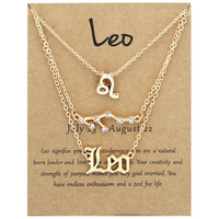 Vente flash Mode 3 pièces Symbole Ciel étoilé Lettre anglaise Argent Or 12 Bijoux du zodiaque Ensemble de colliers pour femme avec papier
