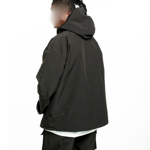 Top Quality Wholesale Oversized Fit <b>Black</b> Nylon Jacket Multi Pockets Pullover Half Zippers <b>Windbreaker</b> Jacket - Product Image 3