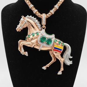 Iced Out 925 Sterling <b>Silver</b> Colombian Flag Horse <b>Pendant</b> Necklace Hip Hop Animal Jewelry Custom Jewelry for <b>Men</b> and Women - Product Image 3