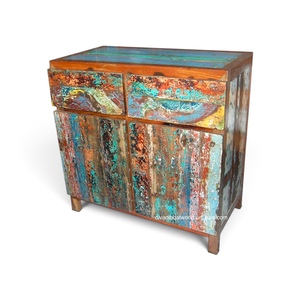 Wholesale Sustainable Reclaimed Boat Wood Cabinet 2 <b>Drawers</b> 2 Doors Rustic Style Handmade Recycled Living Room Kitchen Sideboard - Product Image 2
