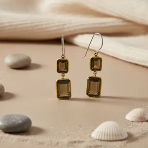 Pendientes de Cuarzo Ahumado con Baño de Oro para Mujer, Idea de Regalo Elegante - Product Image 3