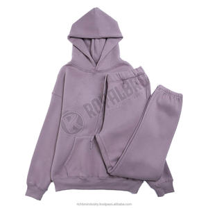 Ensemble de survêtement en molleton de coton lourd de qualité supérieure pour femmes, nouvelle marque, 2 pièces, bouton court, sweat-shirt et pantalon de jogging - Product Image 2