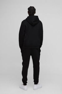 Chándal informal de 2 piezas para hombre, jersey negro con capucha, pantalones para correr con cordón y bolsillo de canguro, ropa de calle de lana de peso pesado - Product Image 2