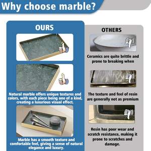 Plateau en marbre naturel de haute qualité, surface polie, tapis antidérapant, résistant aux rayures pour une utilisation à long terme lors des rassemblements familiaux - Product Image 5