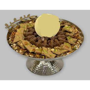 Bol de service à chocolat design antique en métal doré de qualité supérieure avec support noir pour dessert - Product Image 3