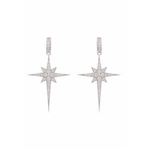 Pendientes Largos de Plata de Ley con Circonita Cúbica y Diseño de Estrella Tibetana con Detalles de Diamantes para Mujer, Estilo North Star - Product Image 1