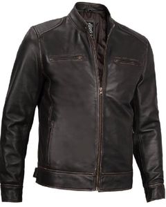 Dodge Mens Rub-off Dark Brown Cafe Racer Chaqueta de cuero - Product Image 3