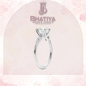 Coupe poire 1-3 CT Center Stone Lab Grown Diamond The Camellia Milgrain Floral Diamond Ring IGI Certified 925 Silver For unsex - Product Image 6