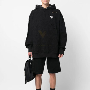 Top Selling Custom <b>Pullover</b> <b>Men</b> Distressed Thermal Hoodies Heavyweight Vintage Hip-hop Hoodie - Product Image 2