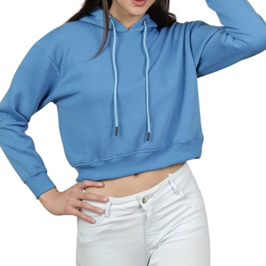 Sweat-shirts courts pour femmes de la meilleure qualité, nouveau design tendance, respirant, style à cordon, col à capuche, logo frontal, 100% coton molleton - Product Image 1