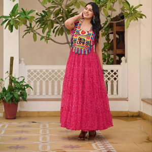 Elegant Fancy Fully Flair Pink Color <b>Kurti</b> in Georgette Fabric on Gamthi Work , Mirror And Kodi Lace Work <b>For</b> <b>Womens</b> Wear - Product Image 1