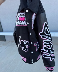 แจ็กเก็ตหนังสำหรับผู้ชายแจ็คเก็ตบอมเบอร์ทีมเบสบอลมหาวิทยาลัยแบบสั่งทำปักลายตัวอักษร - Product Image 4