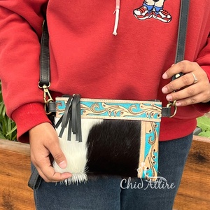 Bolso bandolera pequeño de cuero hecho a mano para mujer, bolso de hombro con borlas de piel de vaca, monedero para teléfono móvil con ranuras para tarjetas de crédito - Product Image 1